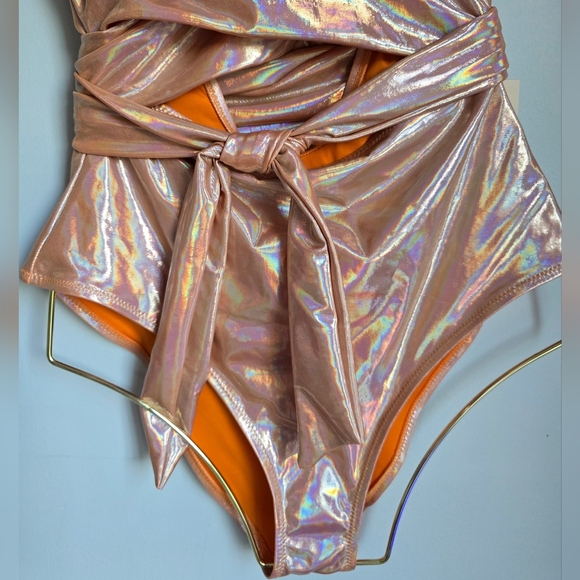 Anthropologie, New Hutch Rose Gold Shimmer Wrap One-Piece Swimsuit Size Small - Picture 4 of 11